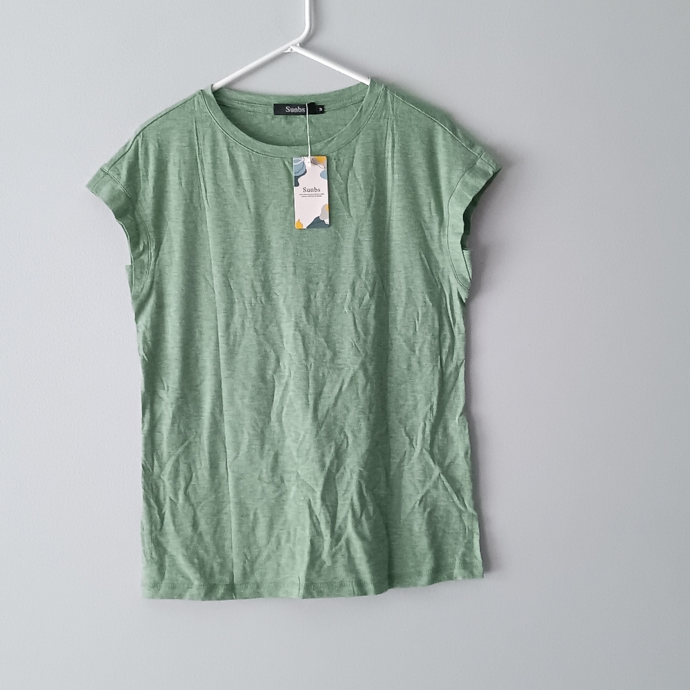 New Sunbs Cap Sleeve Shirt Green Relaxed Fit Lightweight Soft T-Shirt Medium